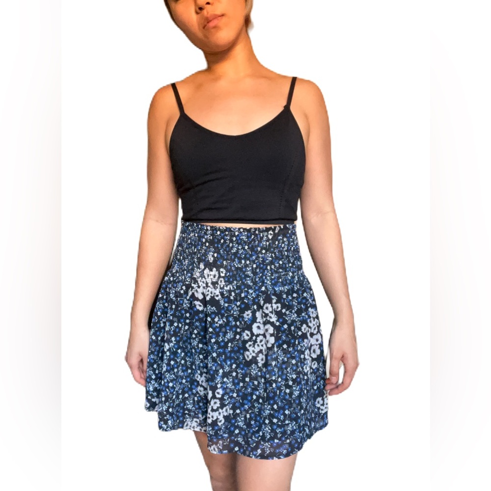 Aqua Blue and Black Floral Hem Skirt